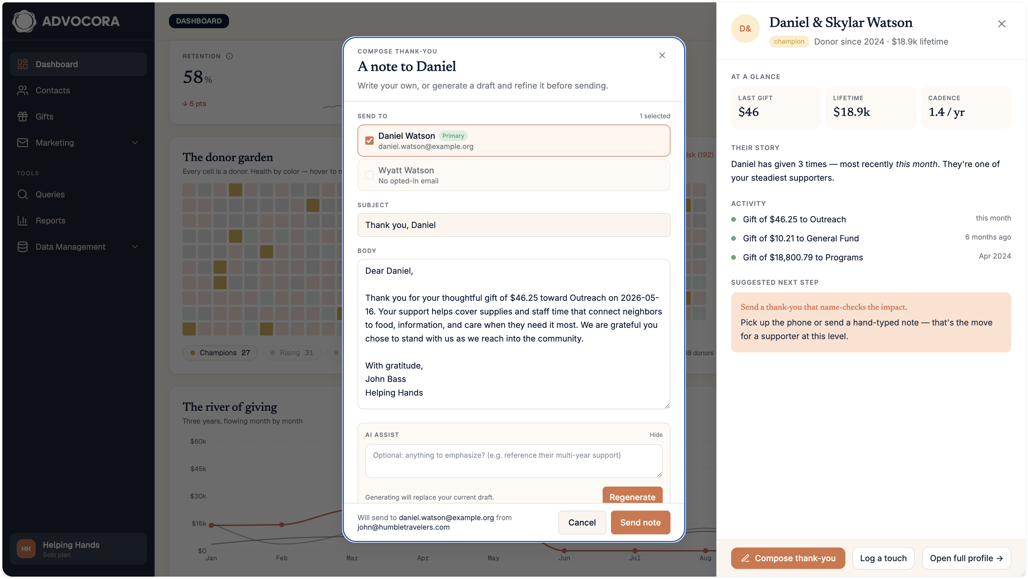Compose thank-you modal