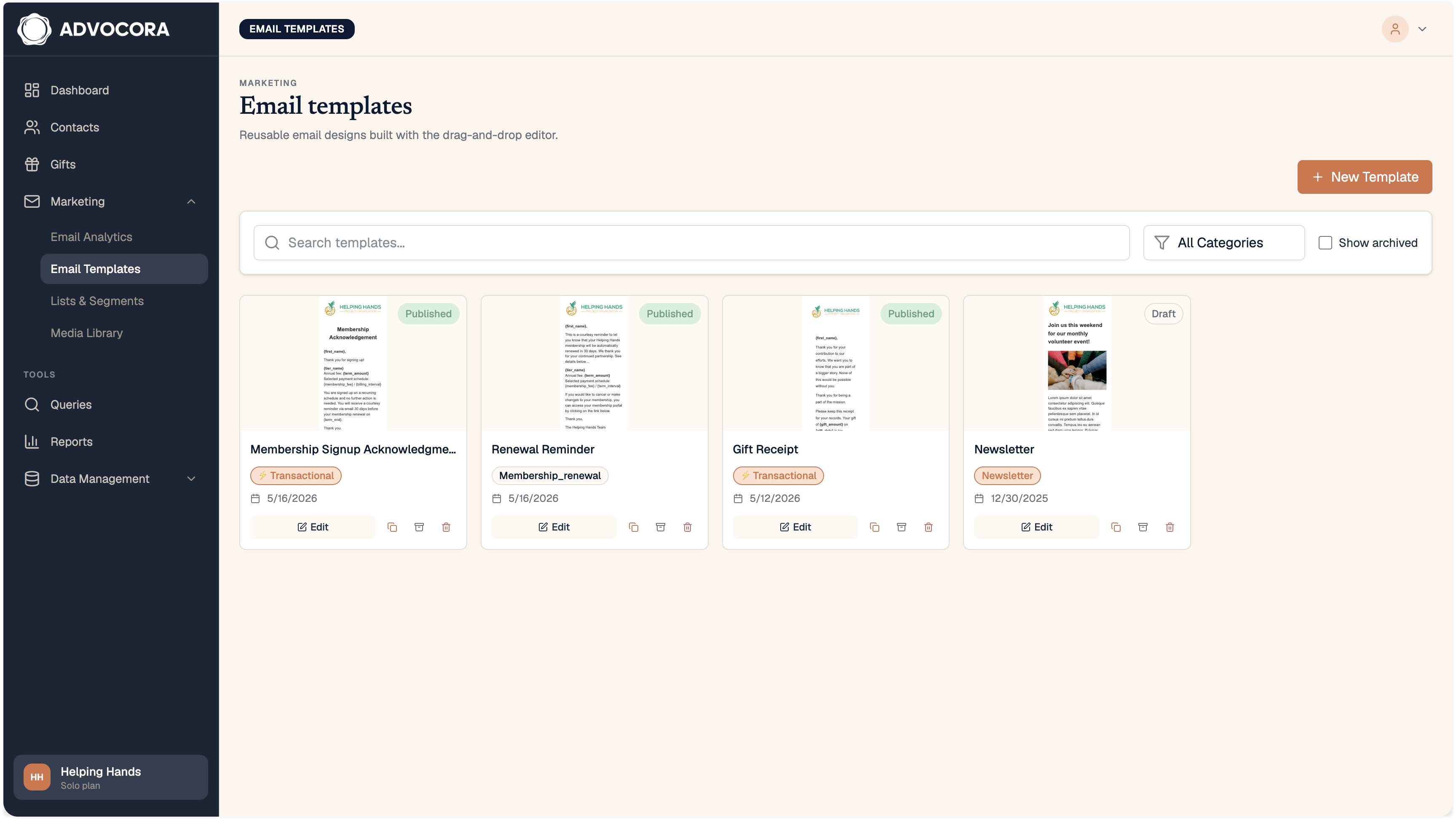 Email templates library